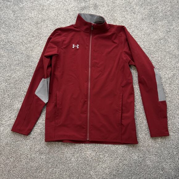 Under Armour Jacket Mens Small Red Gray HeatGear Full Zip Athletic Windbreaker - Picture 1 of 14